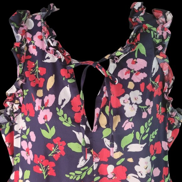 Maggy London Navy Floral Dress Ruffled Sleeveless Pockets Sz 10 - Picture 4 of 8